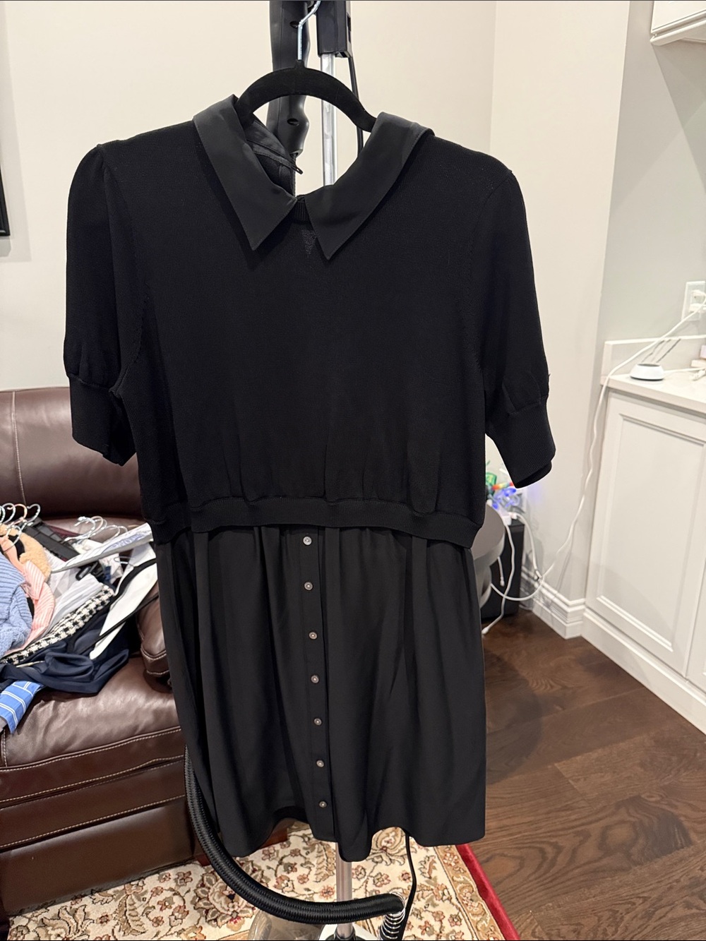 Cinq a Sept Black Short-Sleeve Collared Button-Front Shirt Dress